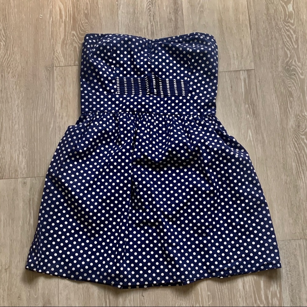 Blue and white polka dot dress